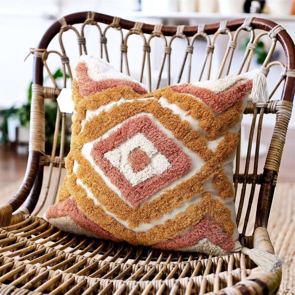8842 Boho Throw Pillow Covers 20x20 with Tassels, Decorative Pillow Covers